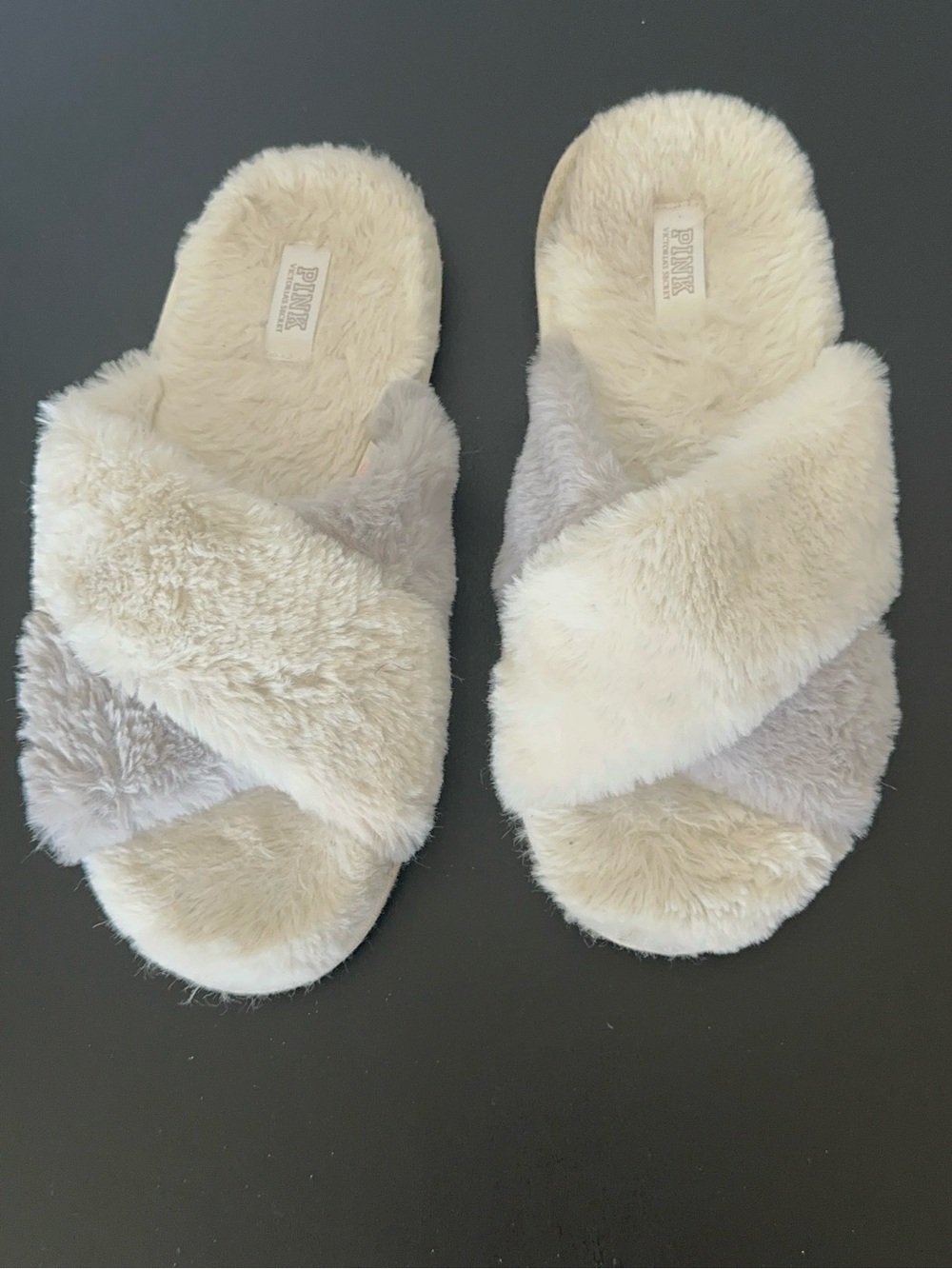 Pink•Victoria's Secret Cozy Plush Faux Fur Crisscross Slippers. Sz.9-10 Large.